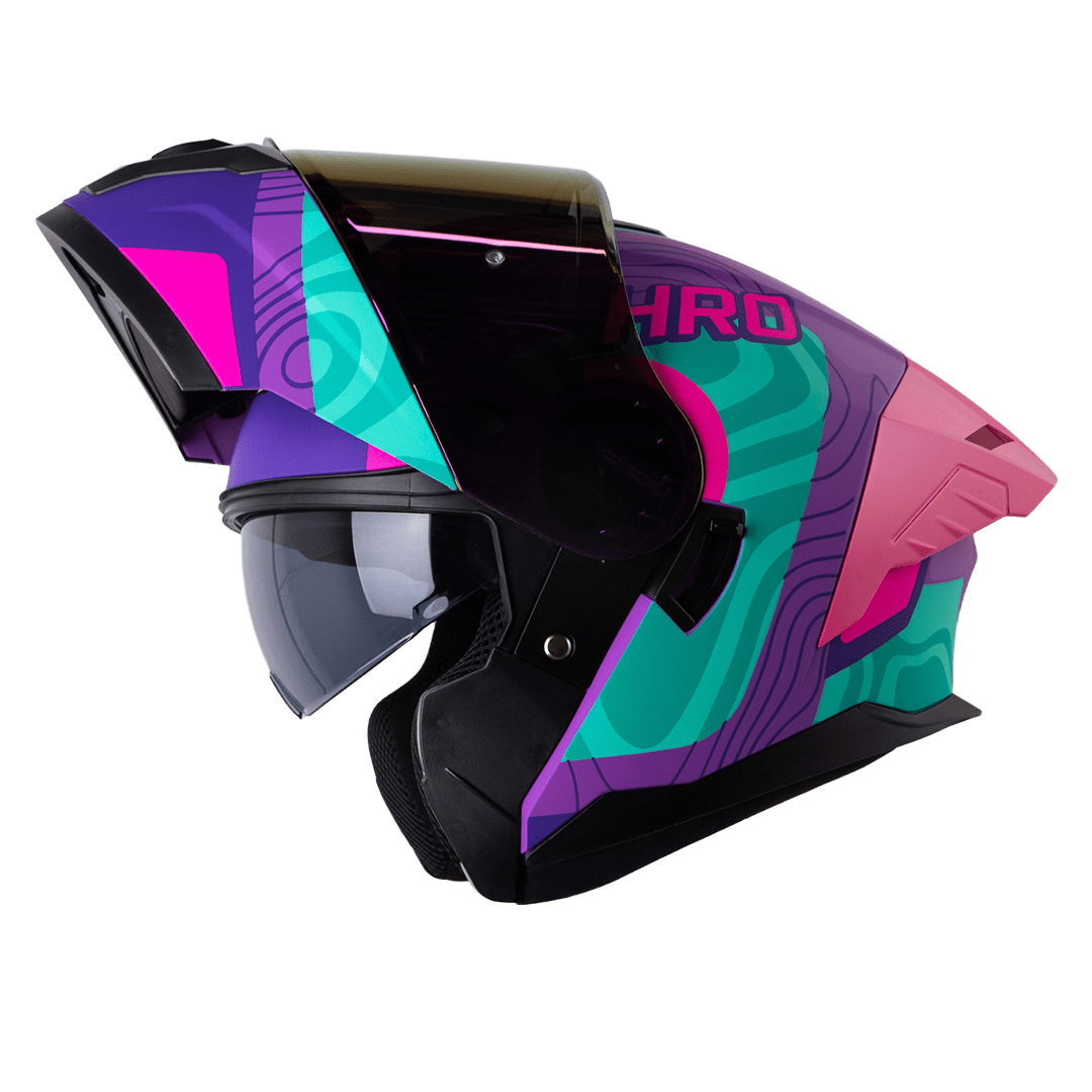 Casco moto hro 3480dv terral mr turq abatible con sun visor dot