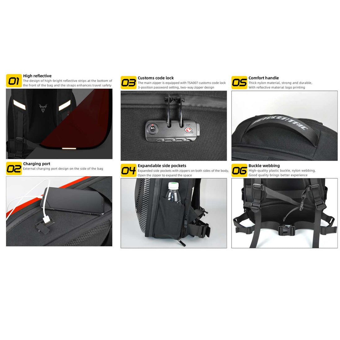Mochila para moto motocentric rigida expandible de 29 a 45 litros mc-0123