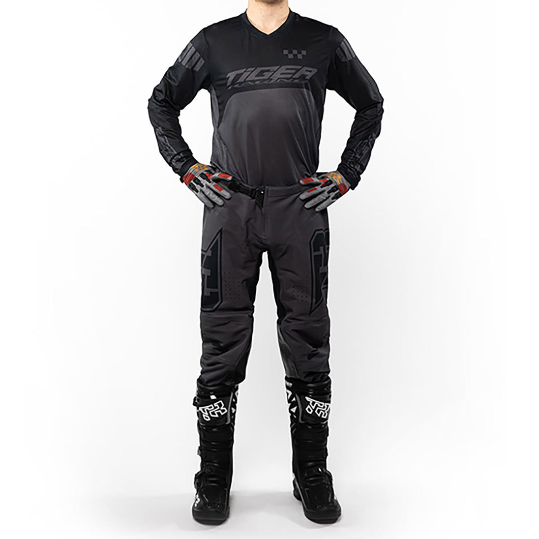 Traje para moto tiger tacing tr 5.5s gris/negro motocross enduro