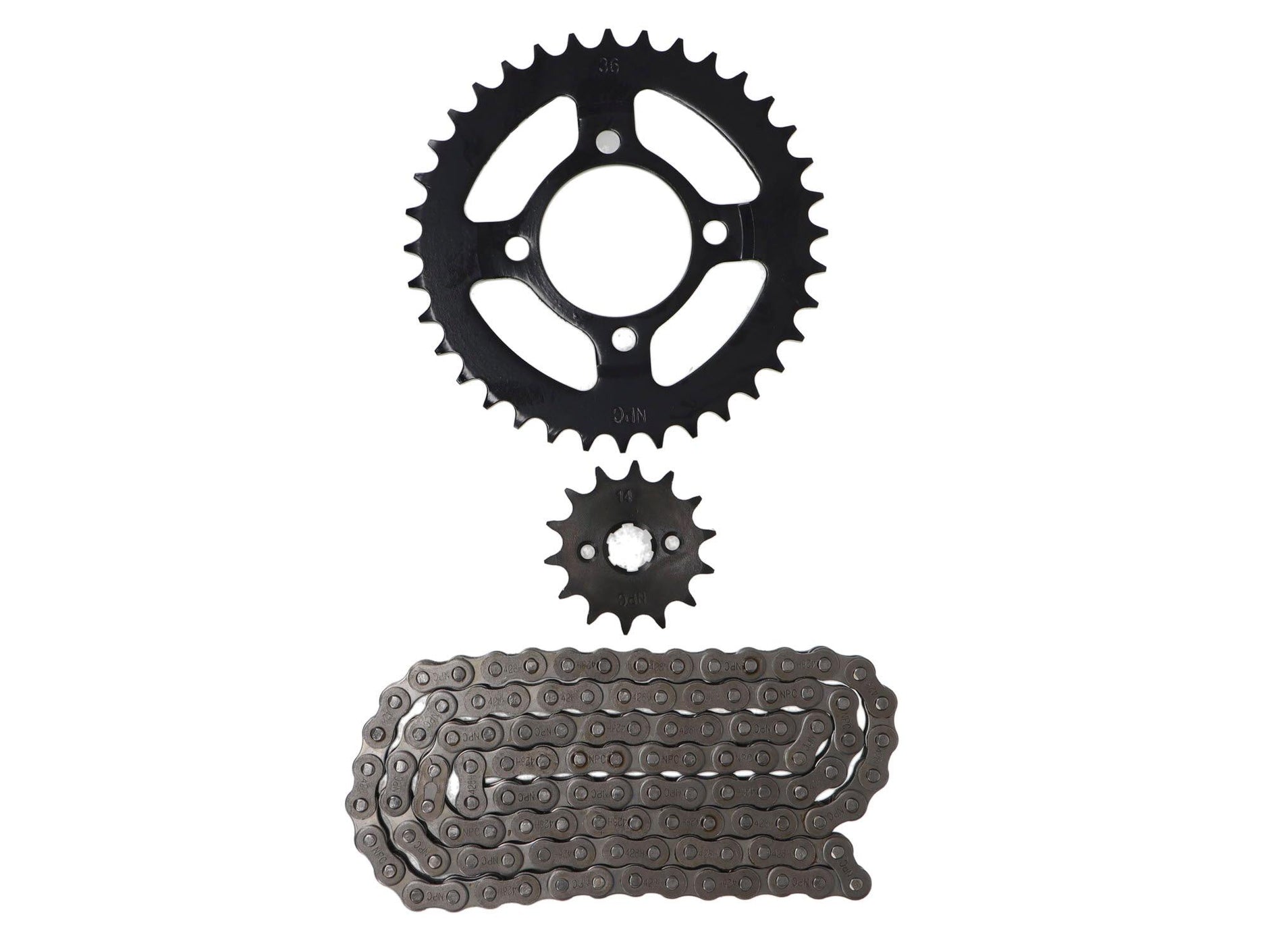 KIT TRANSMISION KINLON JL 110 (14/36) (428H-110) CATALINA 54MM/PERNOS CATALINA 8.5MM/CANTIDAD PERNOS CATALINA 4/ DISTANCIA PERNO-PERNO CATALINA 50MM/ESTRIA INTERNA PIÃON 15MM / UNIVERSAL
