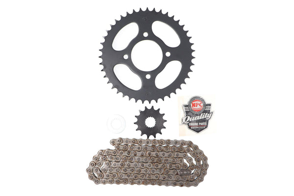 KIT TRANSMISION SUZUKI GN 125 (14/43) (428H-120) CENTRO CATALINA 58MM/PERNO CATALINA 8.5MM/CANTIDAD PERNOS CATALINA 4/DISTANCIA PERNO-PERNO CATALINA 55MM/ESTRIA INTERNA 18MM/ESTR / SUZUKI