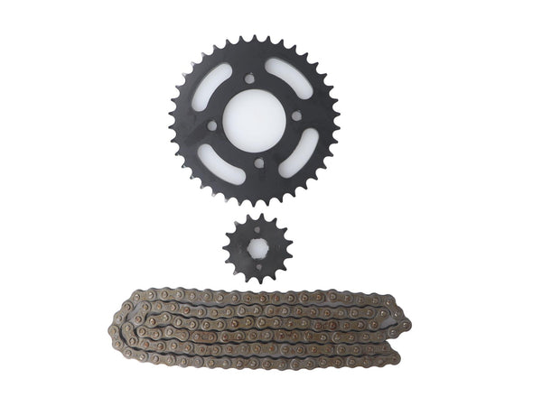 KIT TRANSMISION KINLON JL 125-7 // EUROMOT HJ125-7 (15/38) (428H-120) CENTRO CATALINA 58MM/PERNOS CATALINA 8.5MM/ CANTIDAD PERNOS CATALINA 4/DISTANCIA PERNO-PERNO CATALINA 55MM / AKT