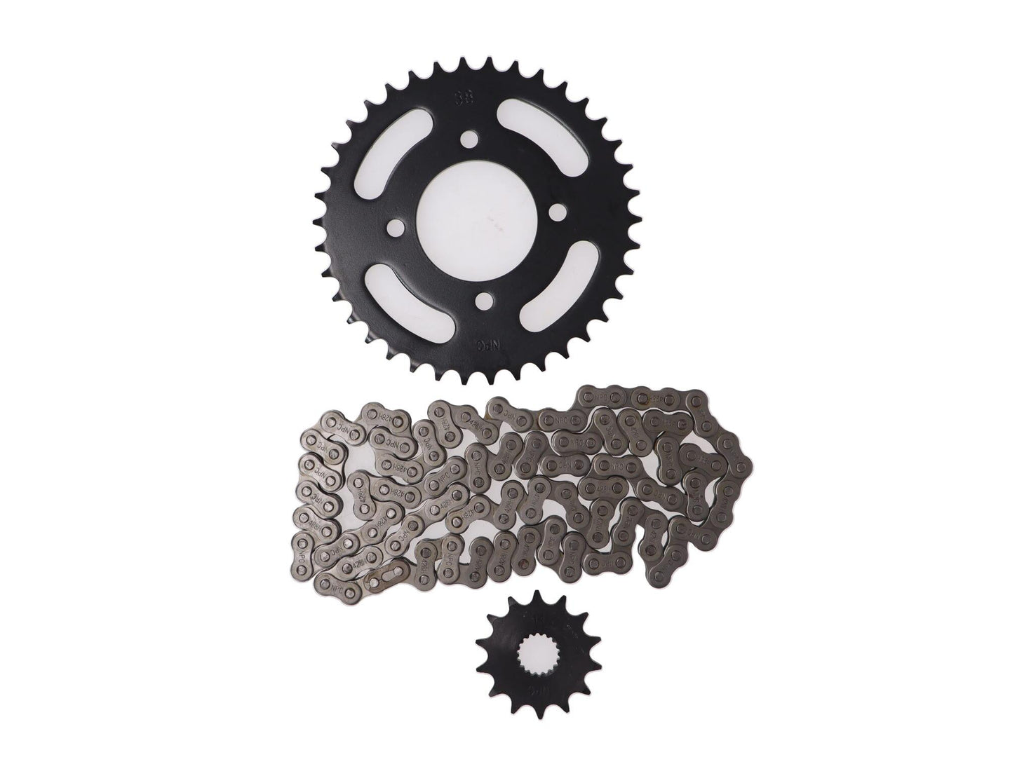 KIT TRANSMISION SUZUKI GN-125 // KEEWAY RKV/RKS (14/38) (428H-120) CENTRO CATALINA 58MM/PERNO CATALINA 8.5MM/CANTIDAD PERNOS CATALINA 4/DISTANCIA PERNO-PERNO CATALINA 55MM/ESTRIA INTERNA / SUZUKI