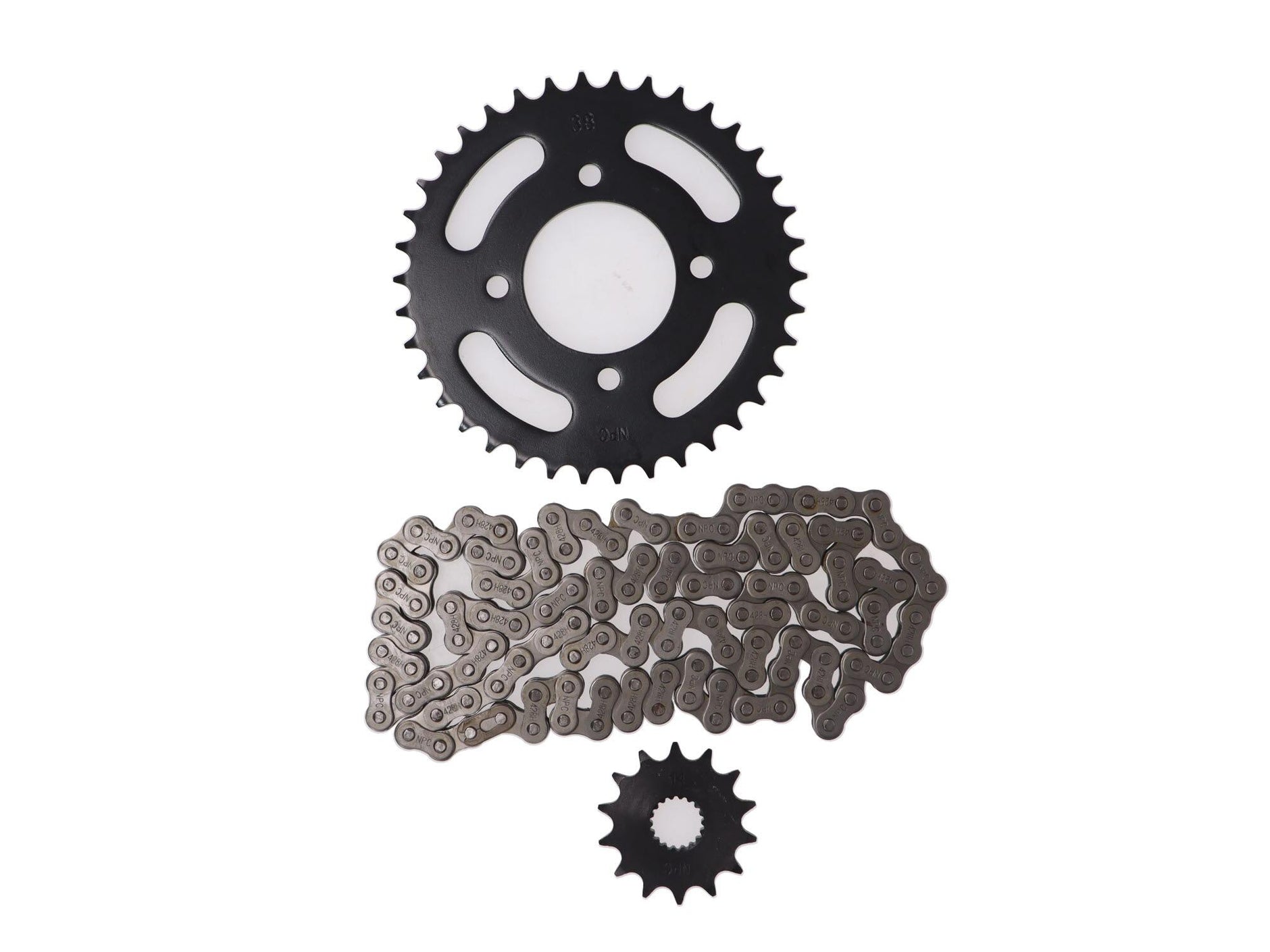KIT TRANSMISION SUZUKI GN 125 // KEEWAY RKV/RKS (14/38) (428H-120) CENTRO CATALINA 58MM/PERNO CATALINA 8.5MM/CANTIDAD PERNOS CATALINA 4/DISTANCIA PERNO-PERNO CATALINA 55MM/ESTRIA INTERNA / SUZUKI