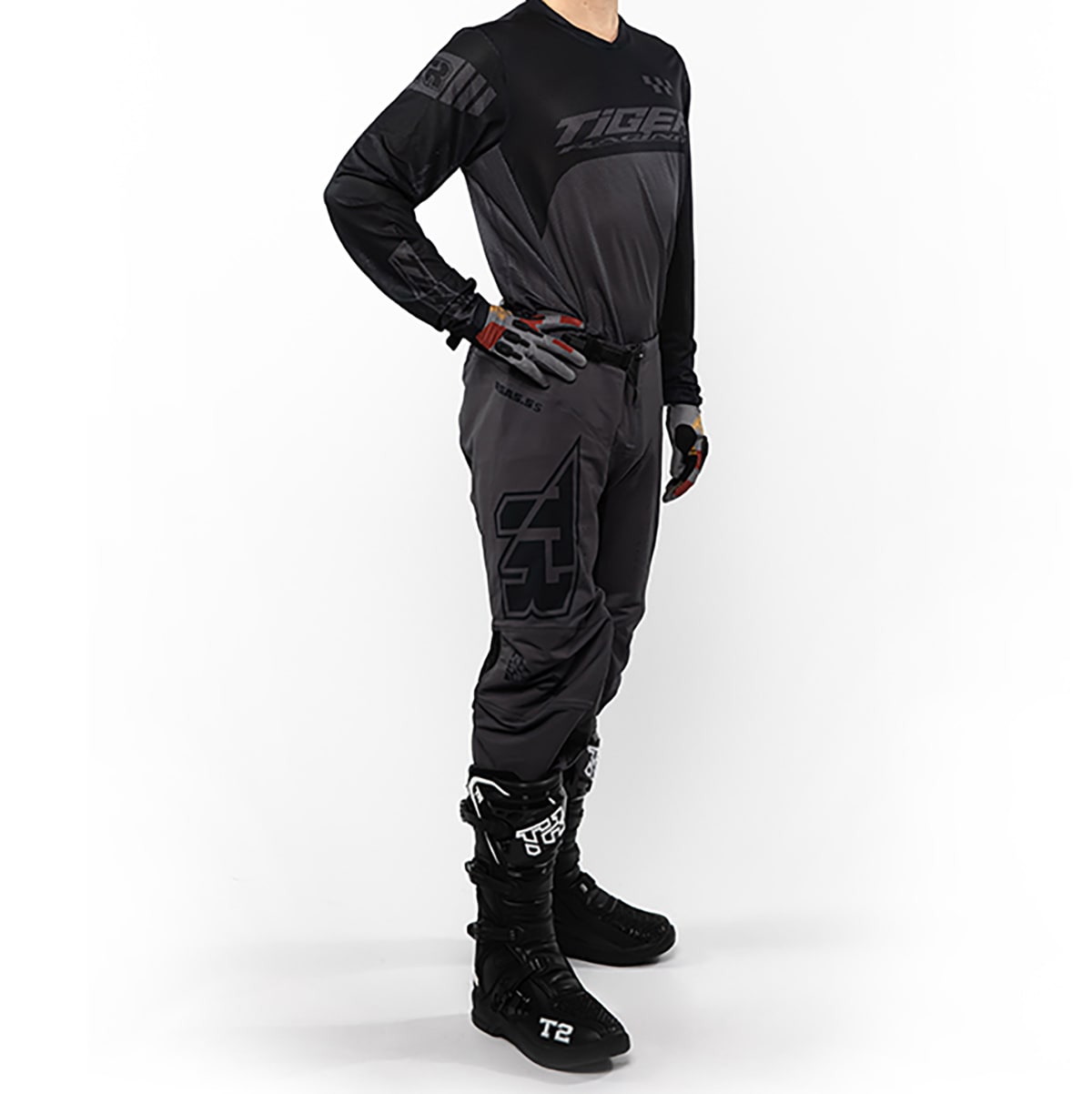 Traje para moto tiger tacing tr 5.5s gris/negro motocross enduro