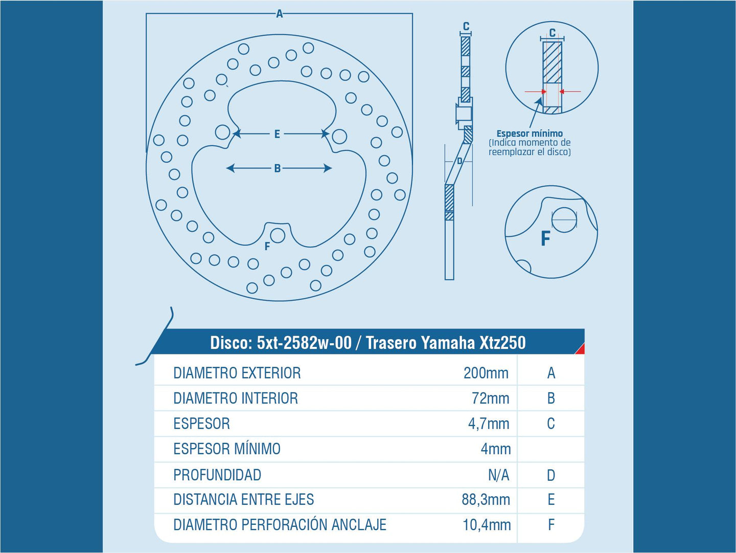 DISCO FRENO TRAS YAMAHA XTZ-250 / XT-250 / XG-250 TRICKER / UNIVERSAL