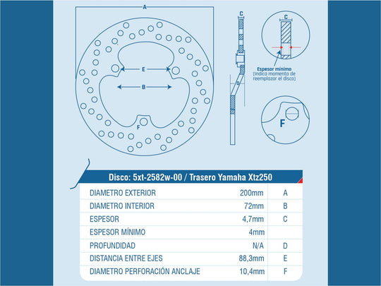 DISCO FRENO TRAS YAMAHA XTZ-250 / XT-250 / XG-250 TRICKER / UNIVERSAL