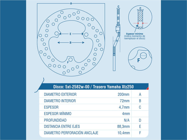 DISCO FRENO TRAS YAMAHA XTZ-250 / XT-250 / XG-250 TRICKER / UNIVERSAL