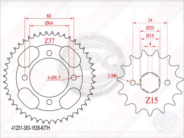 KIT TRANSMISION HONDA CG 125(16/38) (428H-120) / MOTO CHINA