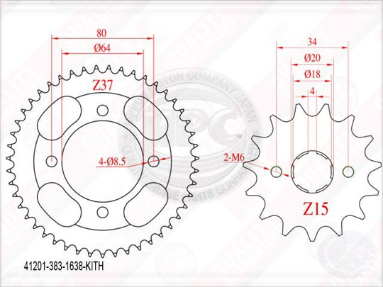 KIT TRANSMISION HONDA CG-125(16/38) (428H-120) / MOTO CHINA