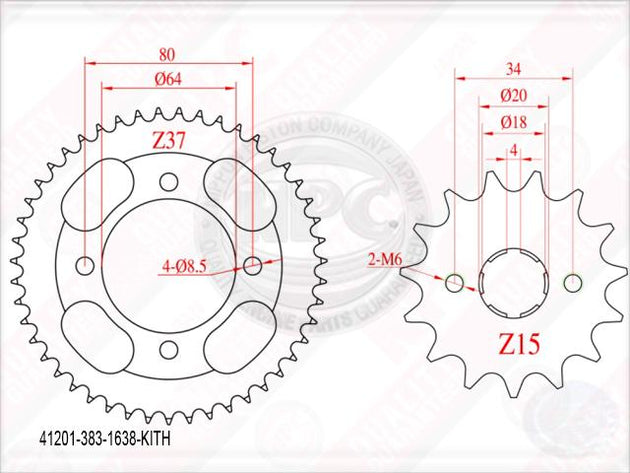 KIT TRANSMISION HONDA CG-125(16/38) (428H-120) / MOTO CHINA