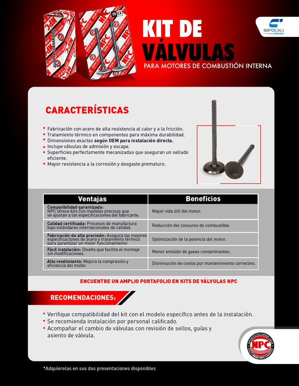 KIT VALVULA ADM/ESC BAJAJ PULSAR 200 NS / UNIVERSAL
