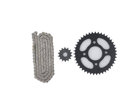 KIT TRANSMISION CHINA (14/43) (428H-120) PERNO CATALINA 10.5MM/CANTIDAD PERNOS CATALINA 4/DISTANCIA PERNO-PERNO CATALINA 63.5MM/ESTRIA INTERNA PIÃON 18.25MM/ / MOTO CHINA