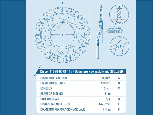 DISCO FRENO DEL KAWASAKI (NEGRO) NINJA-250RR / NINJA-300 / ER-300 / EX-250 / EX-300 / Z-250SL / Z-300 / KAWASAKI MOTOS