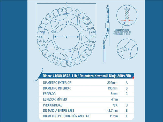 DISCO FRENO DEL KAWASAKI (NEGRO) NINJA-250RR / NINJA-300 / ER-300 / EX-250 / EX-300 / Z-250SL / Z-300 / KAWASAKI MOTOS