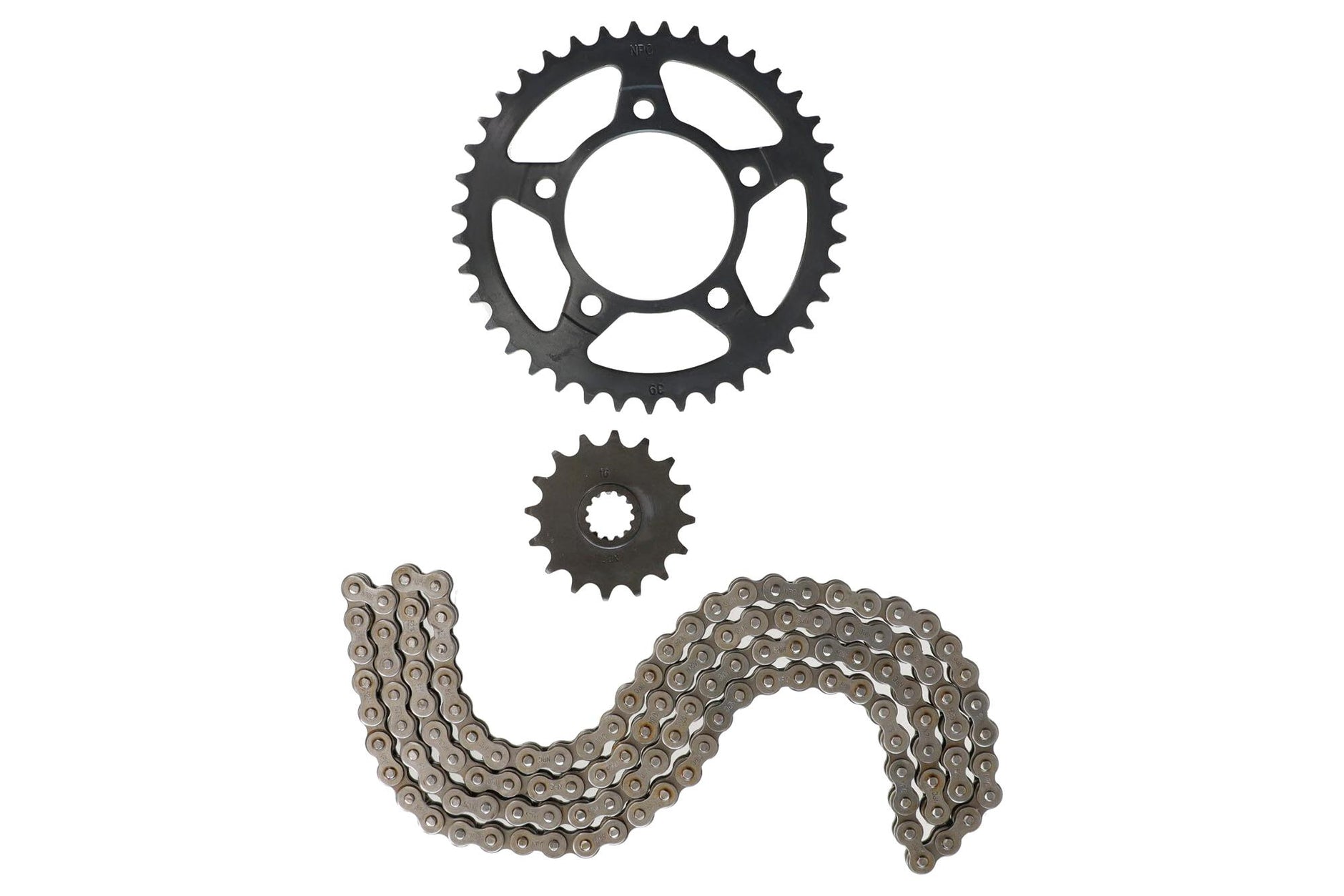 KIT TRANSMISION SUZUKI GS 400/GS-500 (16/39)(520H-120) DIENTES CATALINA C39/DIENTES PINON P16/PASO CADENA 520H/ESLABONES 120L/CENTRO CATALINA 87MM/PERNOS CATALINA 10.5MM/CANTIDAD PERNOS CATALINA 5/DIST PERNO CATALINA 64MM/ESTRIA INTERNA PINON / SUZUKI