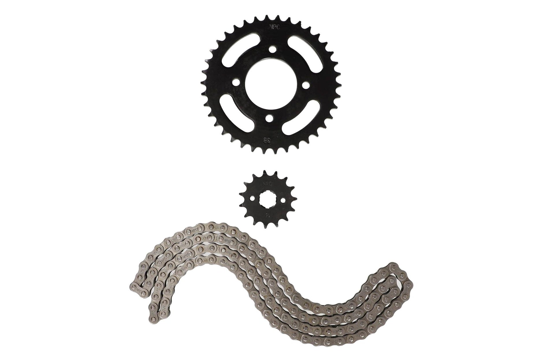 KIT TRANSMISION KINLON JL 125-7 // EUROMOT HJ125-7 (15/38) (428H-120) CENTRO CATALINA 58MM/PERNOS CATALINA 8.5MM/ CANTIDAD PERNOS CATALINA 4/DISTANCIA PERNO-PERNO CATALINA 55MM / UNIVERSAL