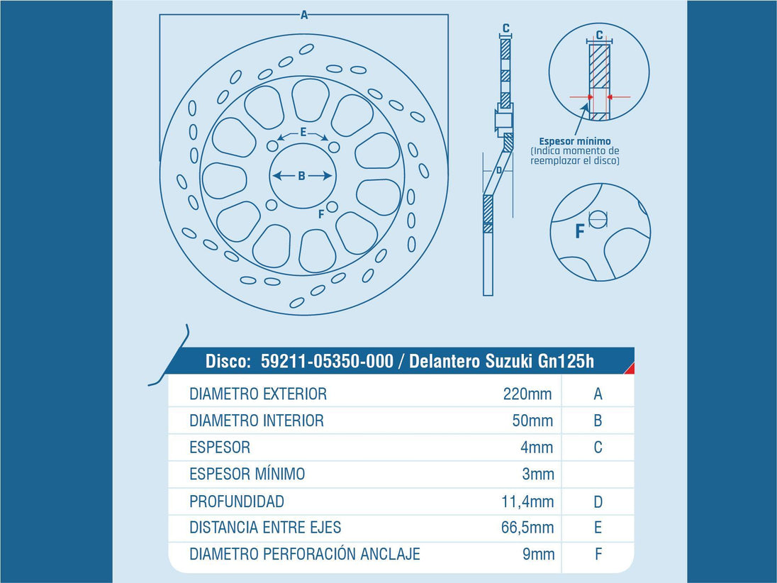 DISCO FRENO DEL SUZUKI GN-125H / EUROMOT HJ125-7/ WY125-7 / KEEWAY RK-150 / SUZUKI