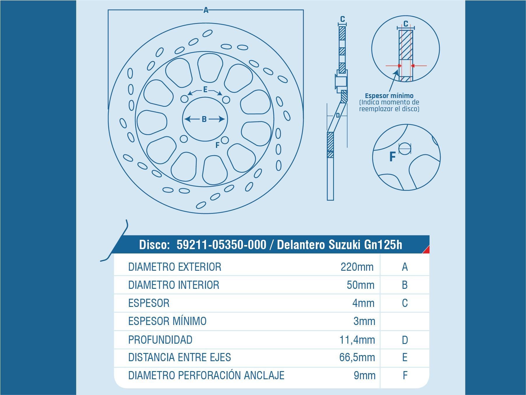 DISCO FRENO DEL SUZUKI GN-125H / EUROMOT HJ125-7/ WY125-7 / KEEWAY RK-150 / SUZUKI