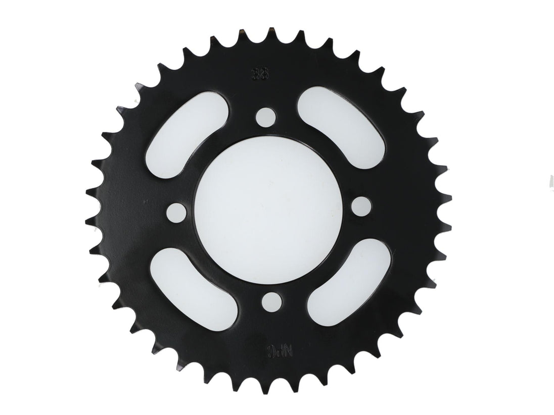 KIT TRANSMISION KINLON JL 125 (15/38) (428-120) CENTRO CATALINA 64MM/PERNOS CATALINA 8.5MM/CANTIDAD PERNOS CATALINA 4/DISTANCIA PERNO-PERNO CATALINA 56.5MM/ESTRIA INTERNA PIÃON 18MM/ESTR / UNIVERSAL