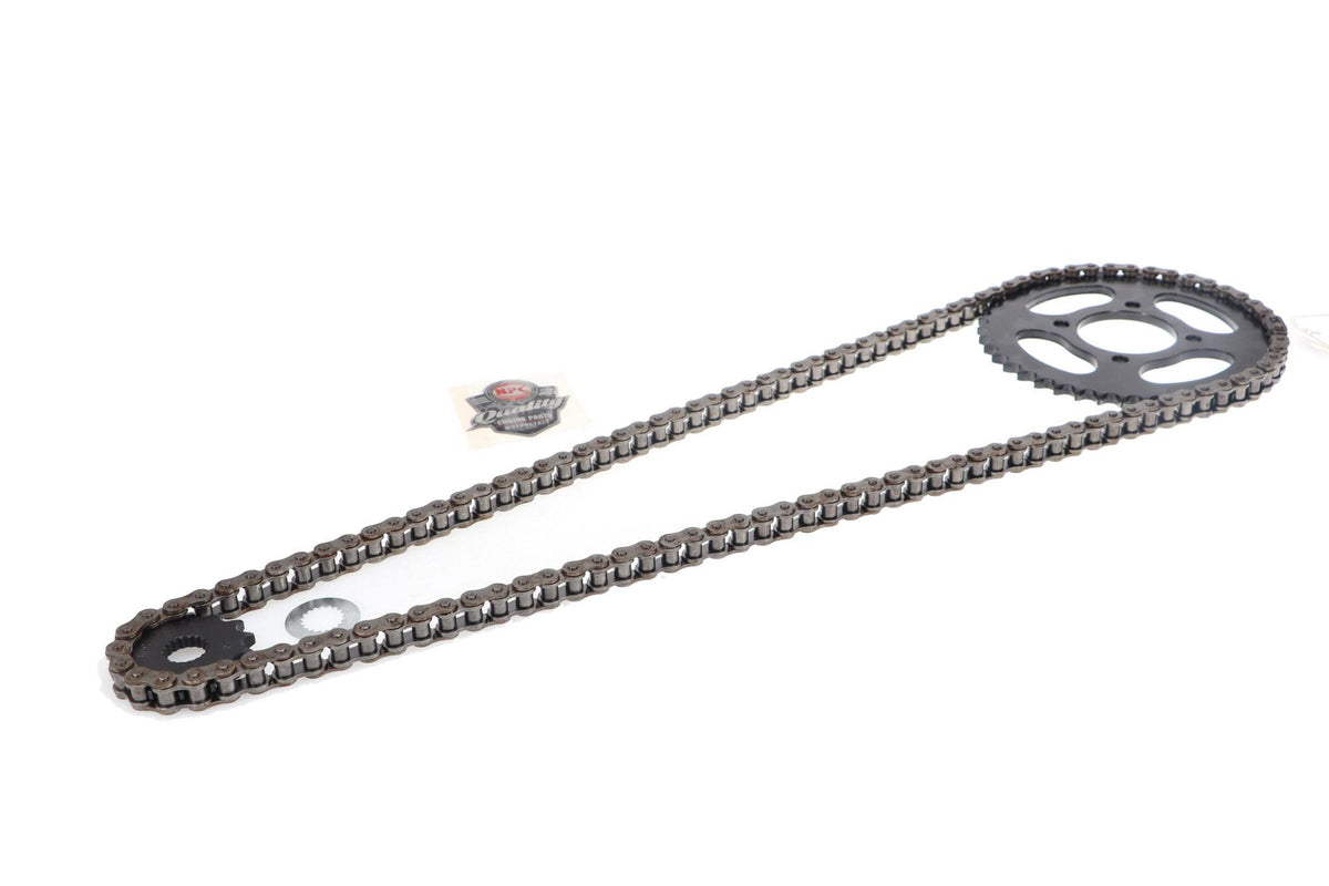 KIT TRANSMISION SUZUKI GN 125 (14/43) (428H-120) CENTRO CATALINA 58MM/PERNO CATALINA 8.5MM/CANTIDAD PERNOS CATALINA 4/DISTANCIA PERNO-PERNO CATALINA 55MM/ESTRIA INTERNA 18MM/ESTR / SUZUKI