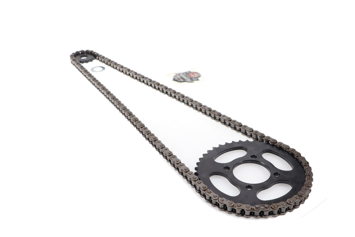 KIT TRANSMISION SUZUKI GN 125 (14/43) (428H-120) CENTRO CATALINA 58MM/PERNO CATALINA 8.5MM/CANTIDAD PERNOS CATALINA 4/DISTANCIA PERNO-PERNO CATALINA 55MM/ESTRIA INTERNA 18MM/ESTR / SUZUKI