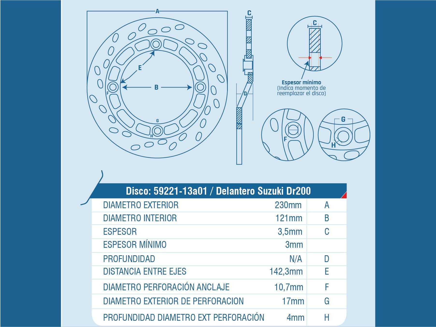 DISCO FRENO DEL SUZUKI DR-125 / DR-200 / EUROMOT GXT-200 / SUZUKI