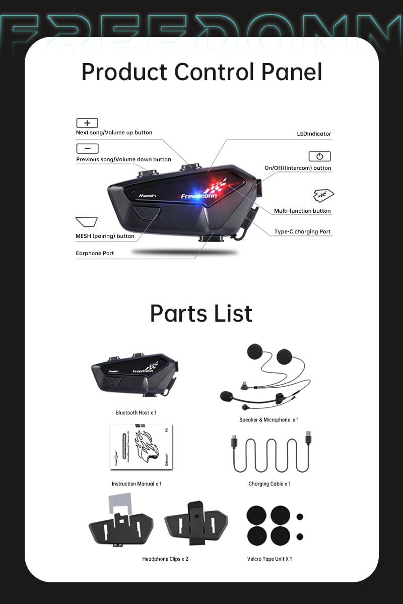 Manos libres freedconn FX pro para casco moto IP67 intercomunicador mesh 6 vías