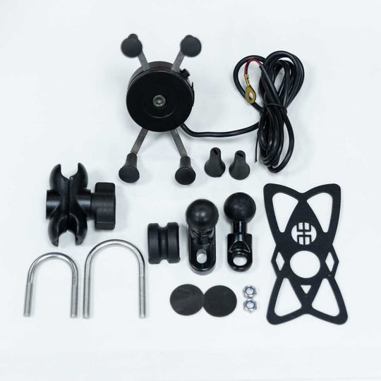 Soporte celular moxi con cargador usb para moto base espejo y volante