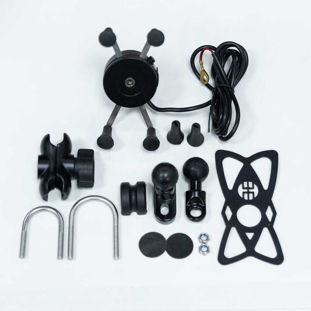 Soporte celular moxi con cargador usb para moto base espejo y volante