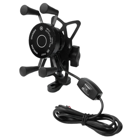 Soporte para celular moto moxi con carga inalambrica y usb base para espejos o tornillos