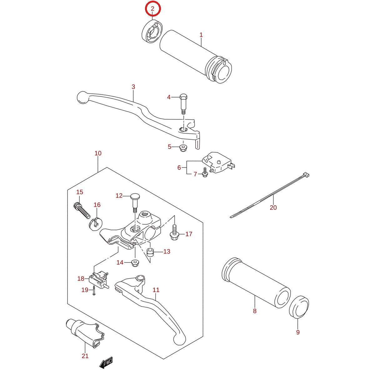 Ilustración de despiece Suzuki 57216-38A00