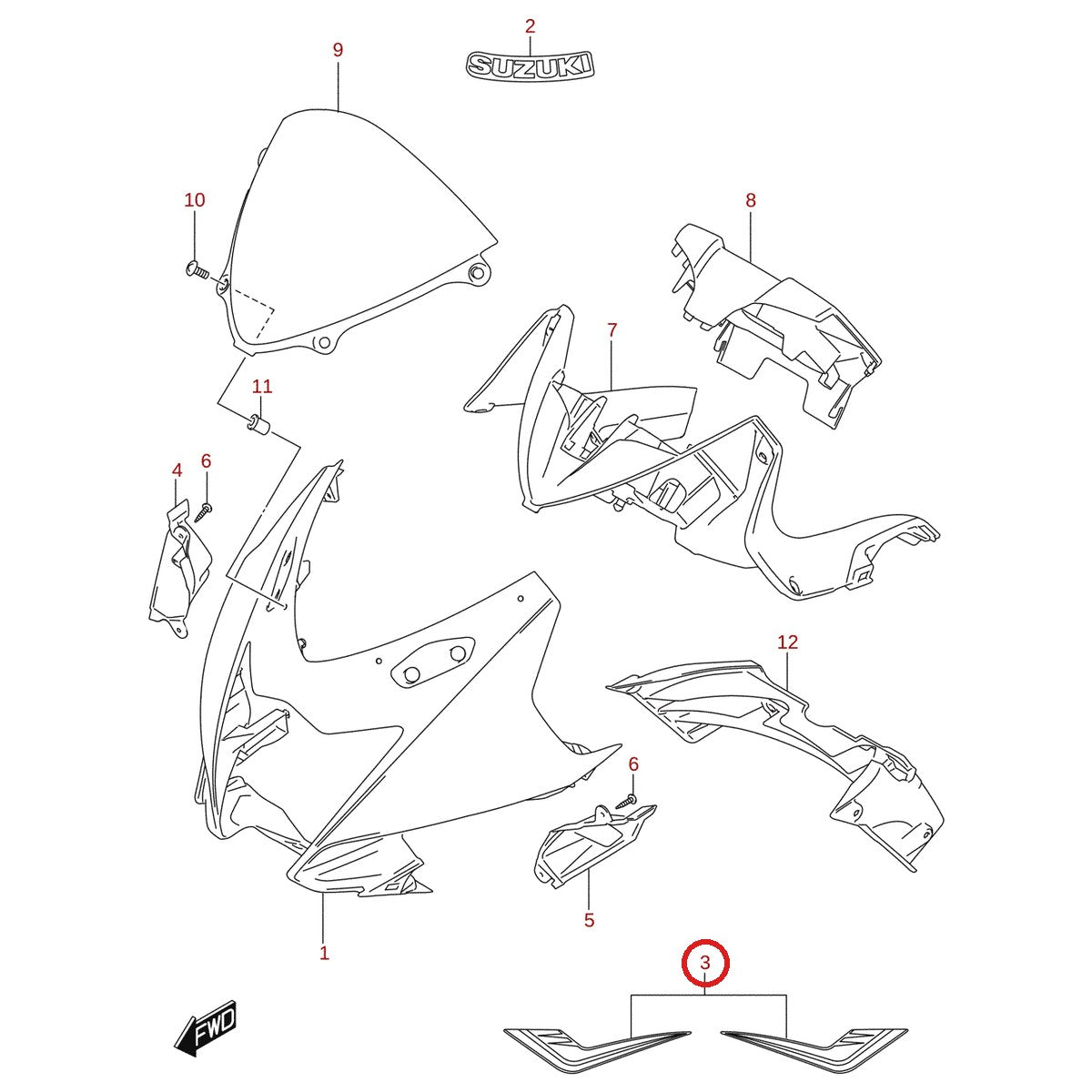 Ilustración de despiece Suzuki 68280-34J40-BSH