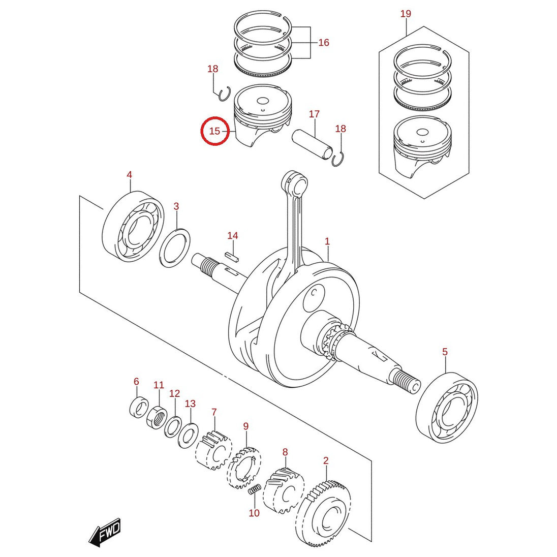 Ilustración de despiece Suzuki 12111-34J20-0F0
