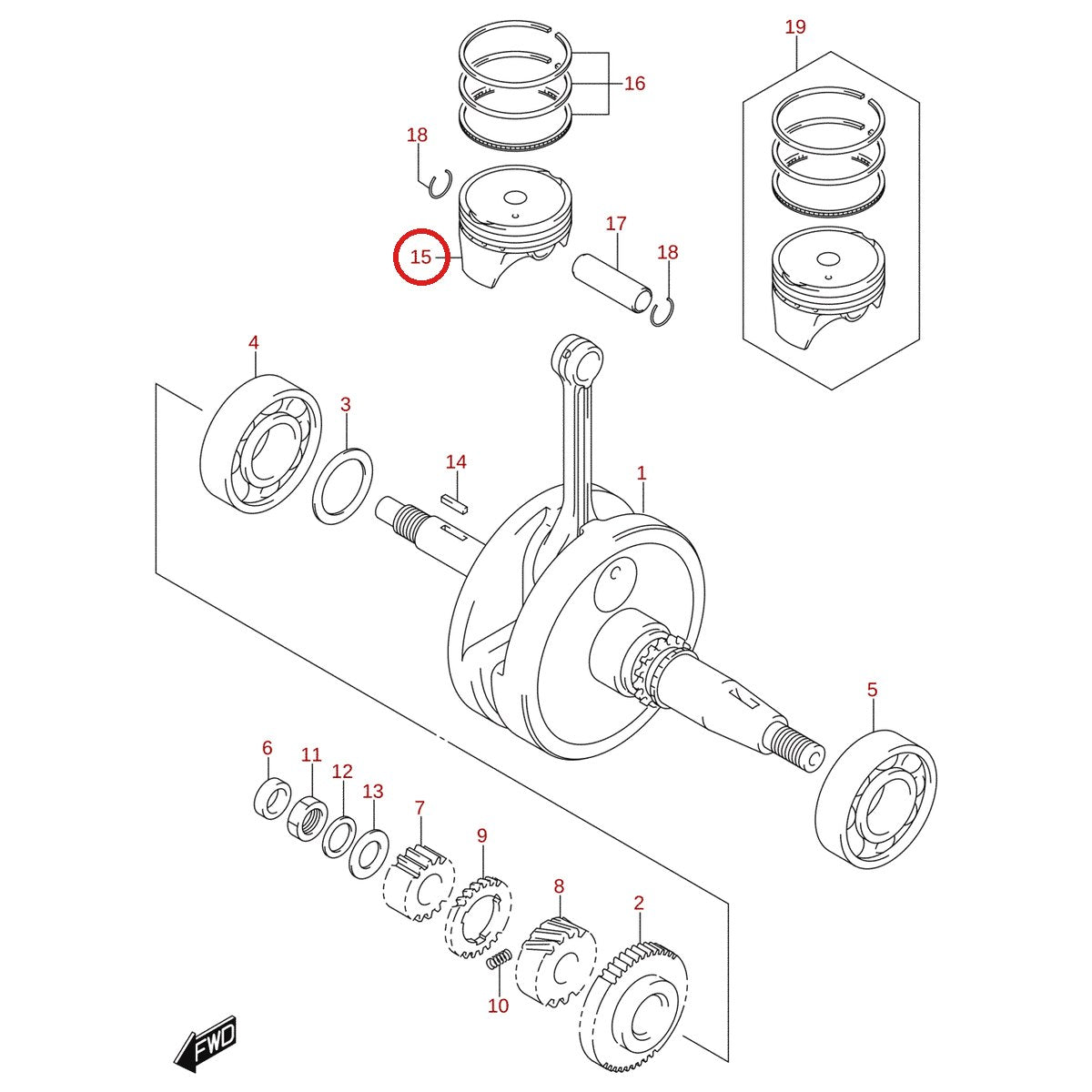 Ilustración de despiece Suzuki 12111-34J20-0F0