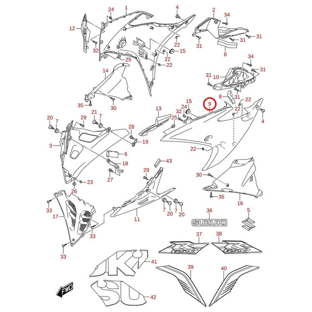 Ilustración de despiece Suzuki 94441-23K00-YSF