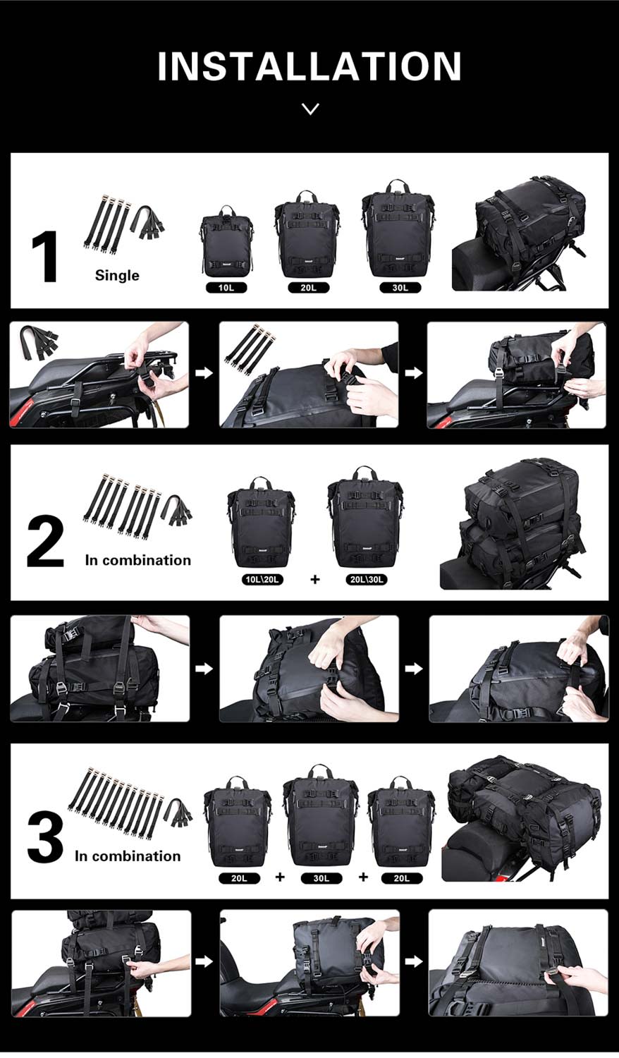 Bolso impermeable para moto rhinowalk mt21620 20 litros multi uso