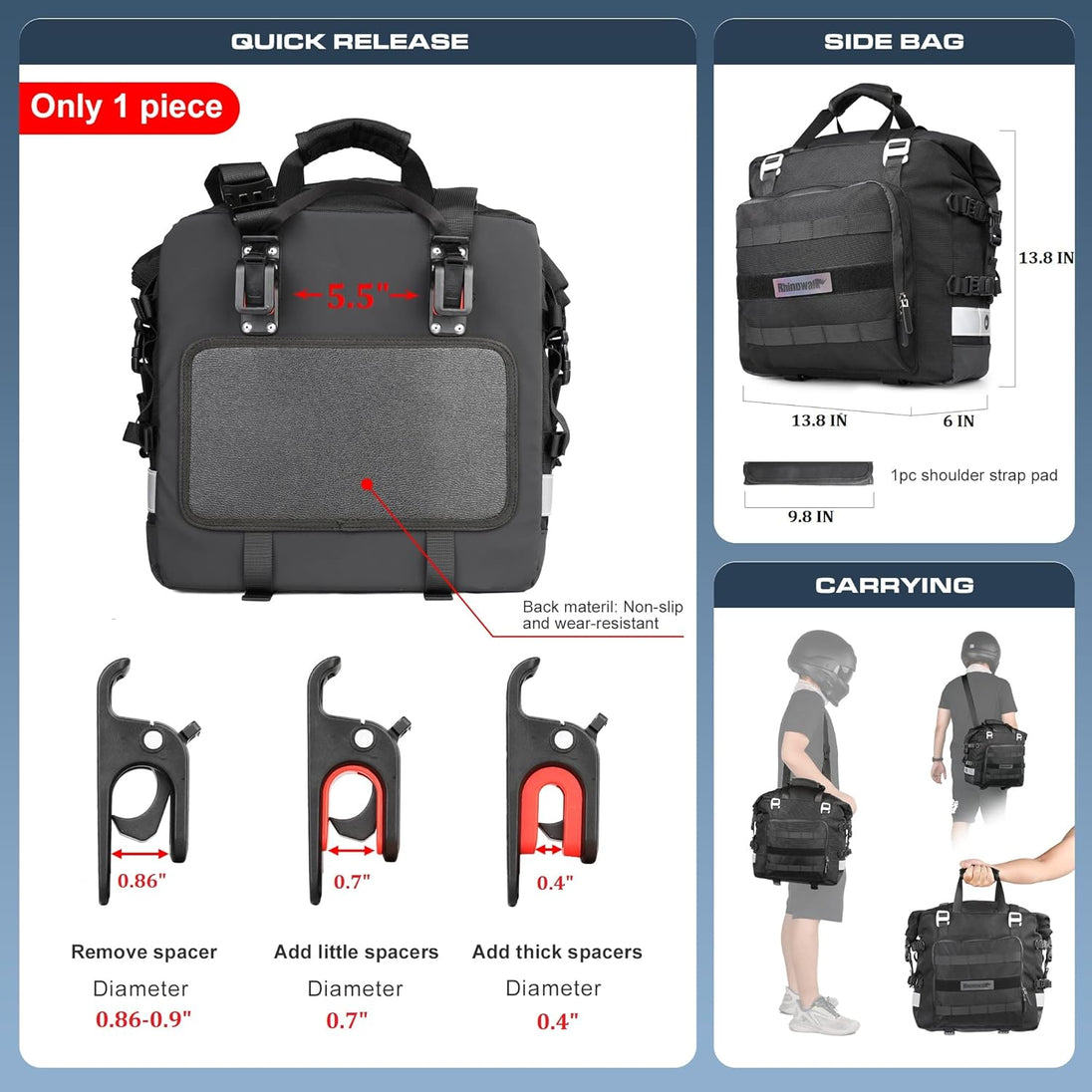 Bolso lateral para moto rhinowalk MT2040 20 litros impermeable