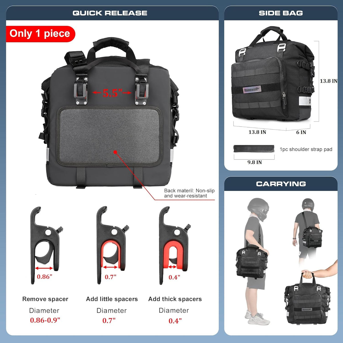 Bolso lateral para moto rhinowalk MT2040 20 litros impermeable