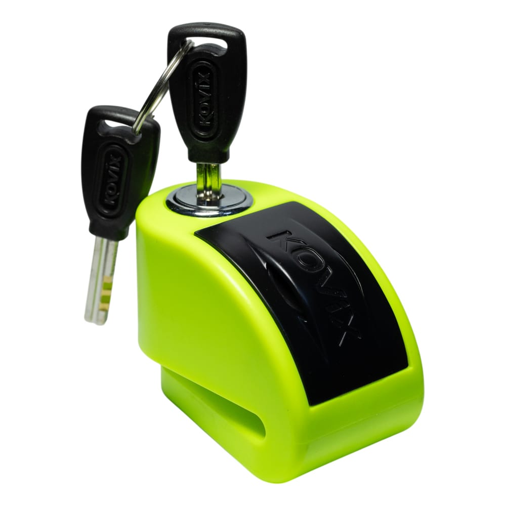 Candado disco moto kovix con alarma kt6-fo verde fluor