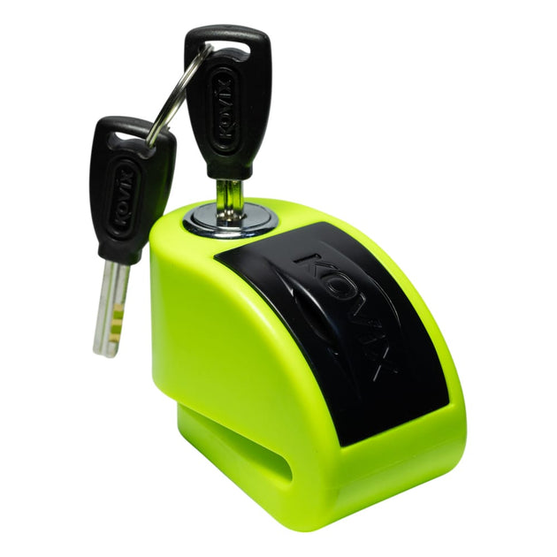Candado disco moto kovix con alarma kt6-fo verde fluor