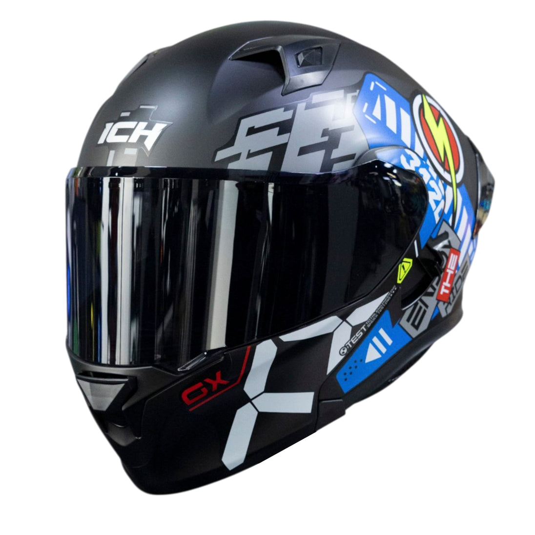 Casco moto ich 3120 cbrpnk az abatible con sun visor certificación dot