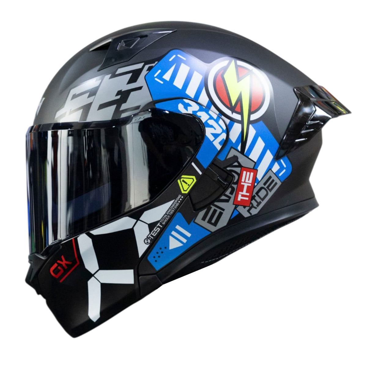 Casco moto ich 3120 cbrpnk az abatible con sun visor certificación dot