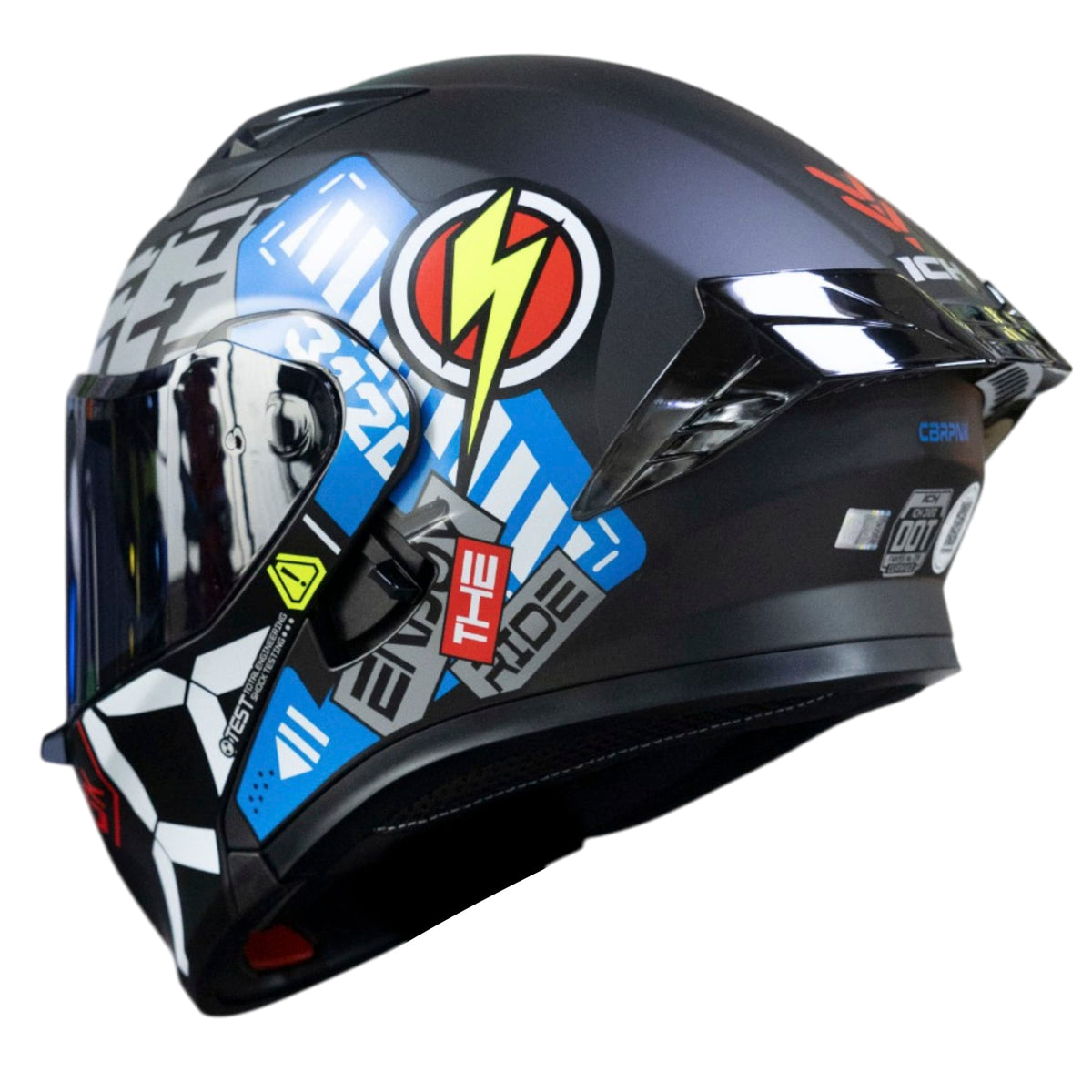 Casco moto ich 3120 cbrpnk az abatible con sun visor certificación dot