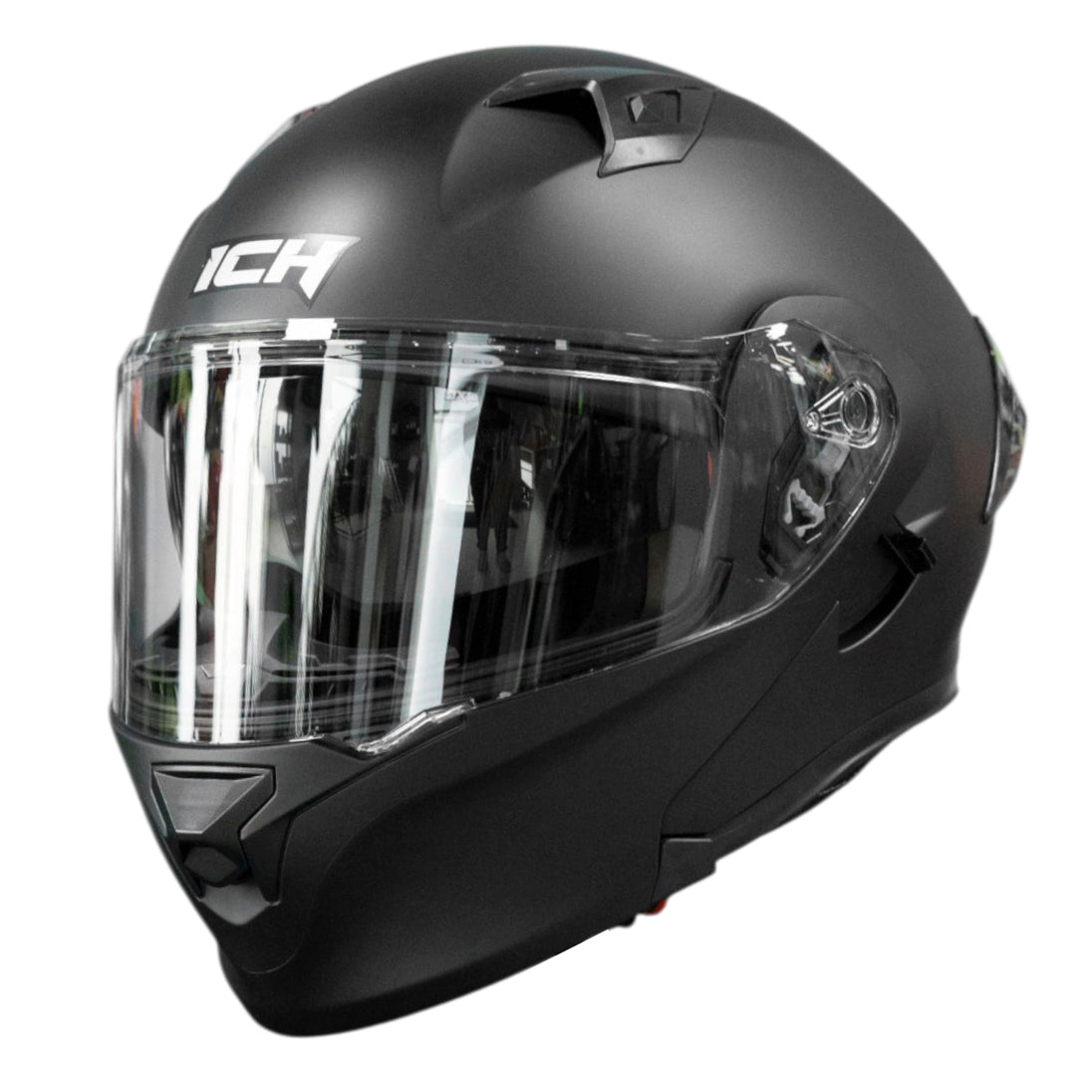Casco moto ich 3120 solid negro opaco abatible con sun visor certificación dot