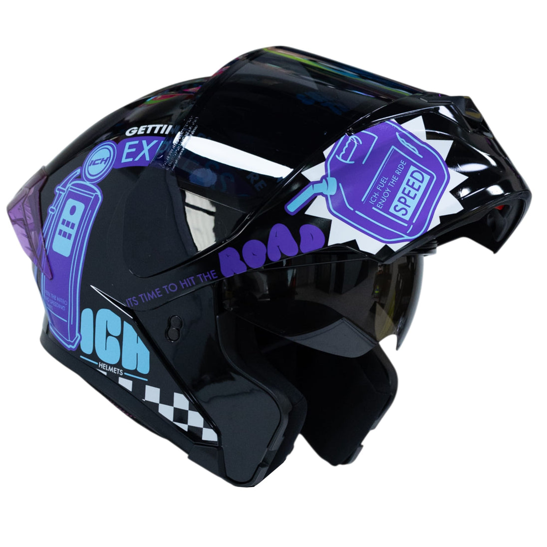 Casco moto ich 3120 fifties brillo mr sm abatible con sun visor certificación dot 3cv