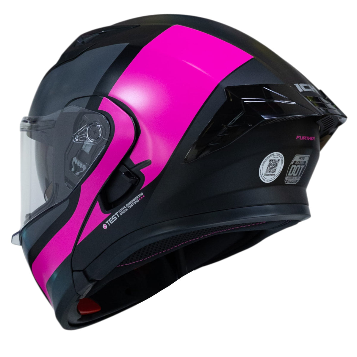 Casco moto ich 3120 further mate fc abatible con sun visor certificación dot 3cv