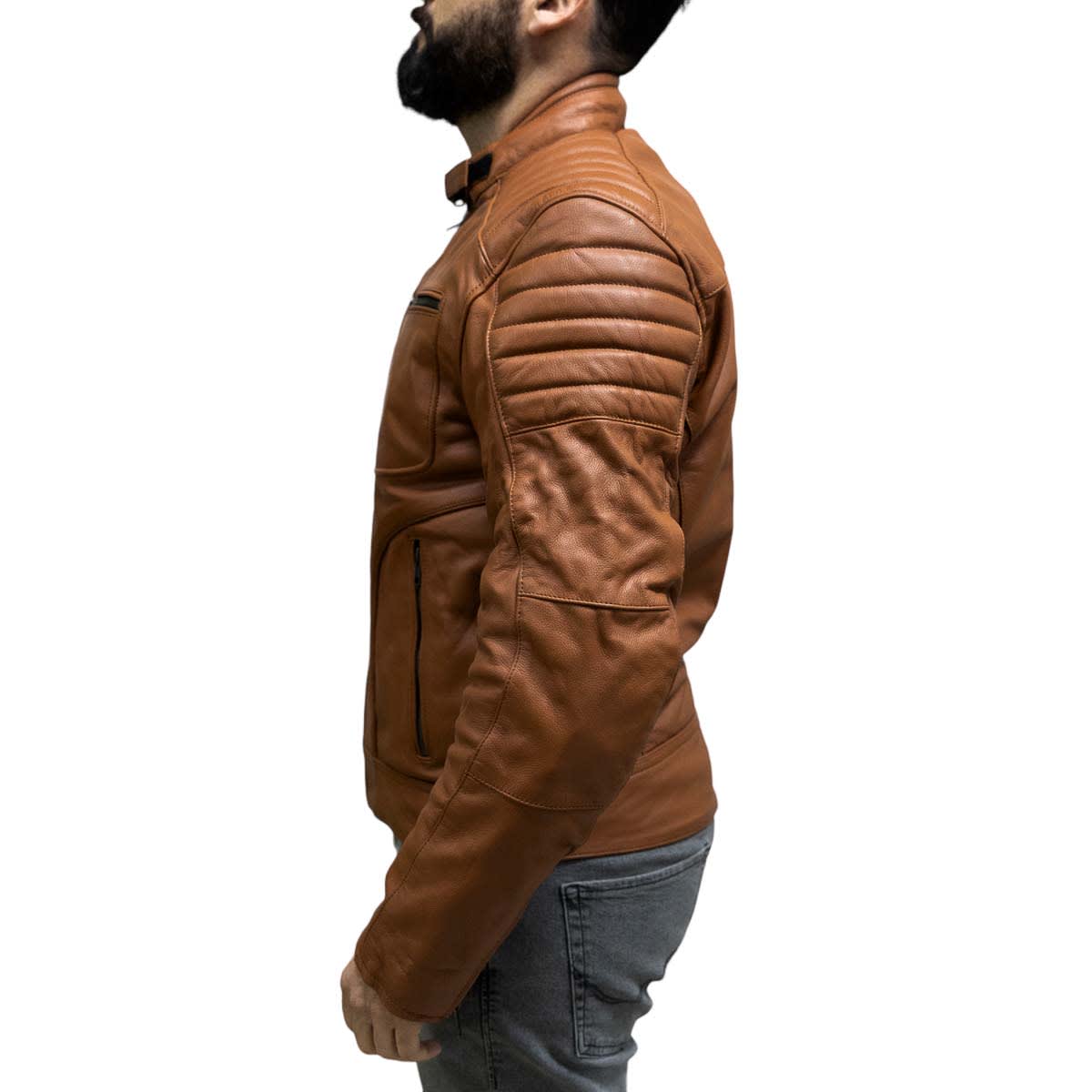 Chaqueta para moto armad gear falcon cuero cafe