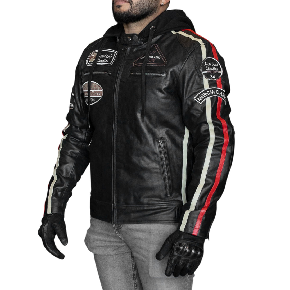 Chaqueta moto armad skull cuero con capucha vintage edicion limitada