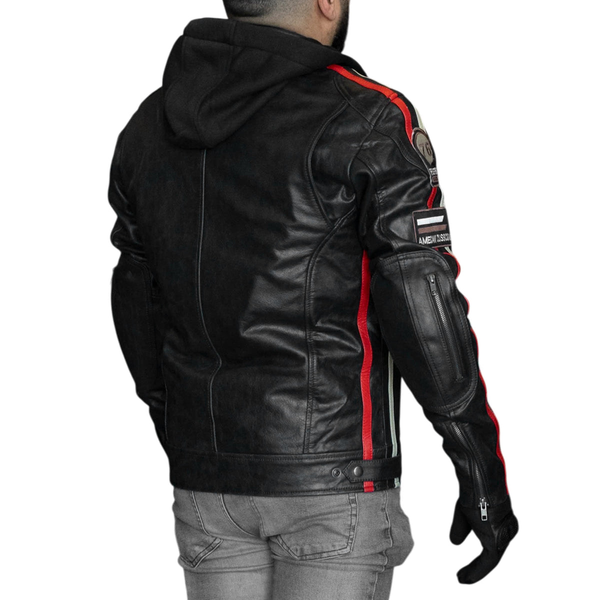 Chaqueta moto armad skull cuero con capucha vintage edicion limitada